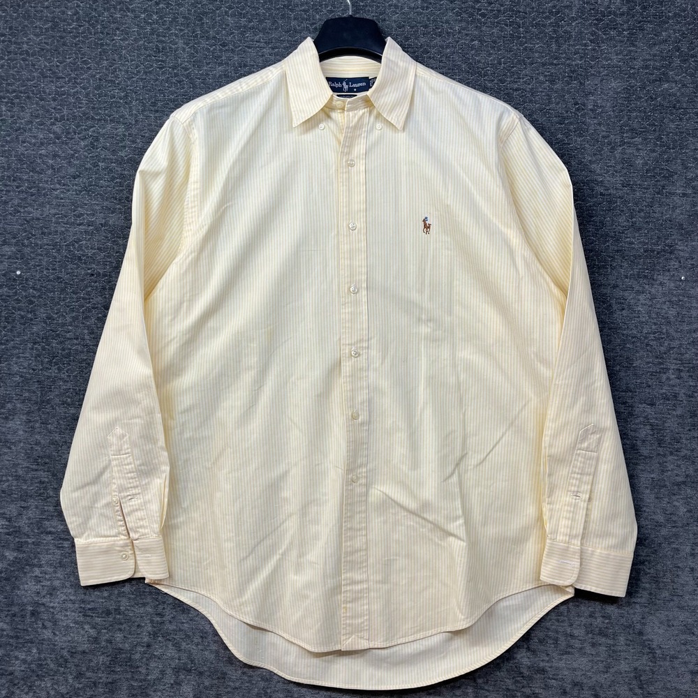Ralph Lauren Yarmouth Dress Shirt Men's Yellow Striped Button Down Oxford - 16
